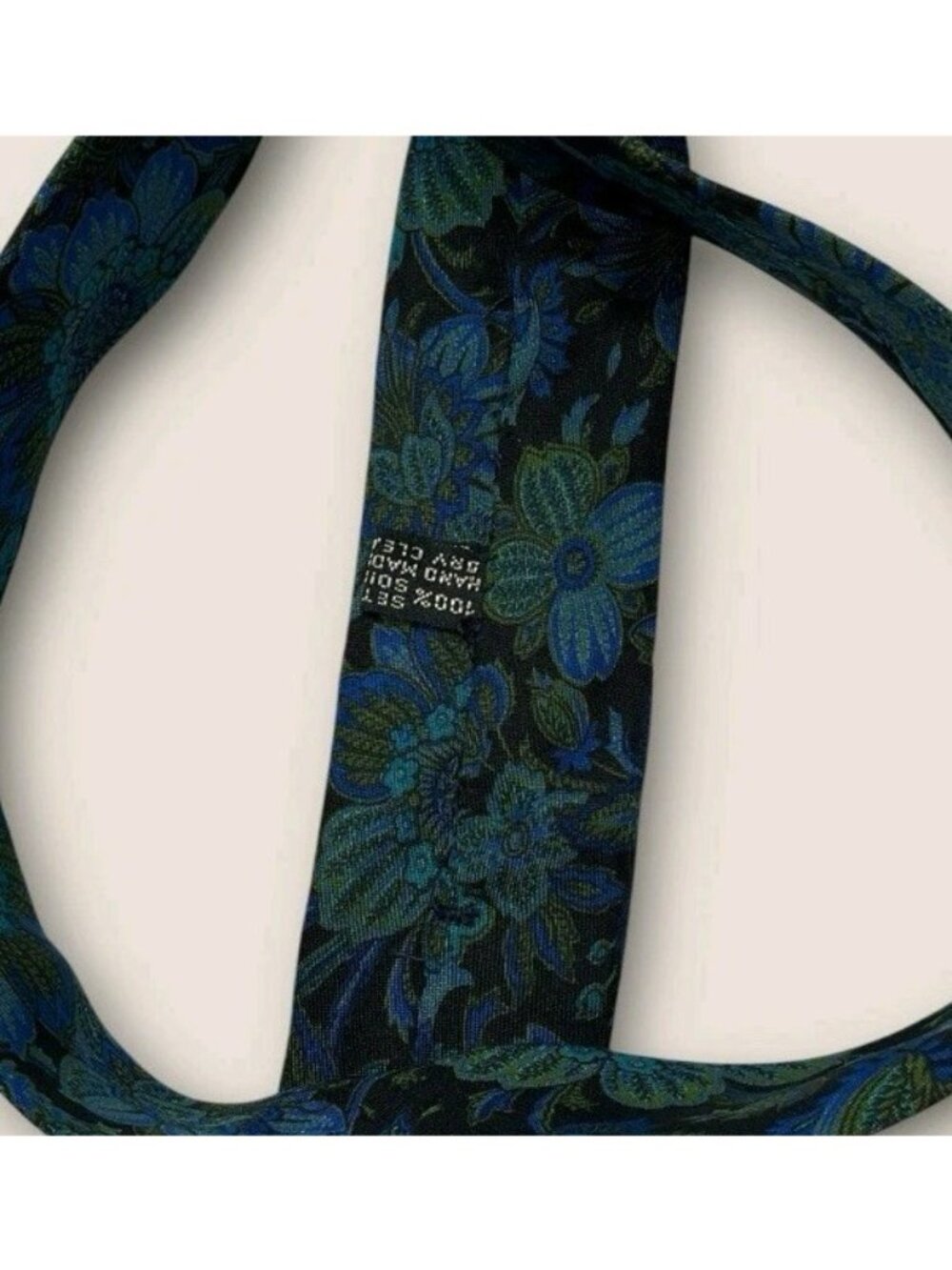 KENZO VINTAGE Silk Tie ITALY Black Blue Green Floral Bird W:3.2" EUC - Picture 3 of 6